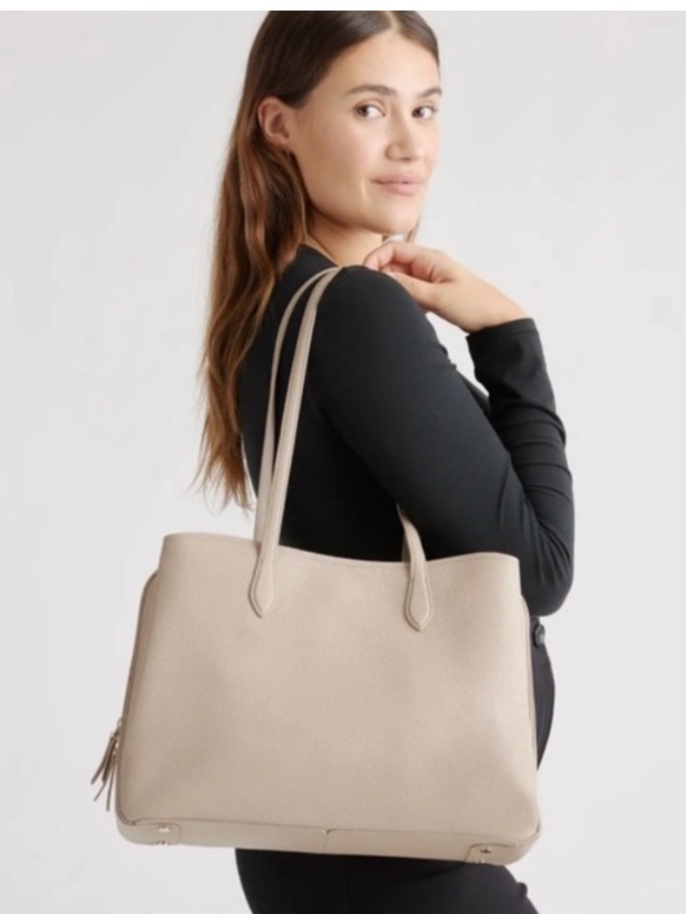 Quince Beige Leather Tote Bag